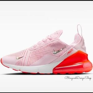 Bling Nike Air Max 270 Pink Shoes Customized With Crystal Women's